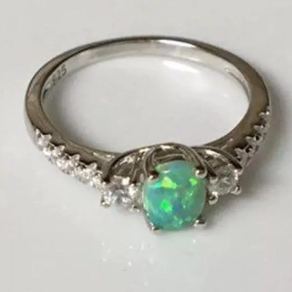925 Sterling Silver Green Opal Ring